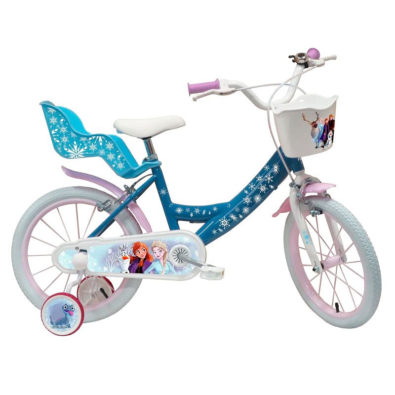 Bicicletta misura da 16 pollici disney frozen con cestino e portabambole - adatta per bambini 4-6 anni - DISNEY PRINCESS, Disney, Frozen