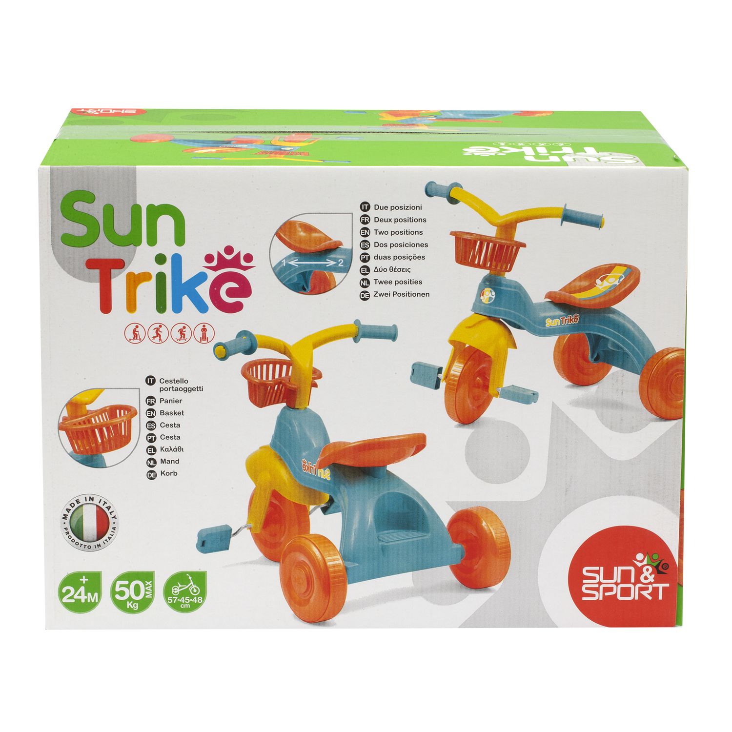 Fun trike - il tuo primo triciclo: pratico, leggero e colorato - con seggiolino regolabile e cesti portaoggetti - SUN&SPORT