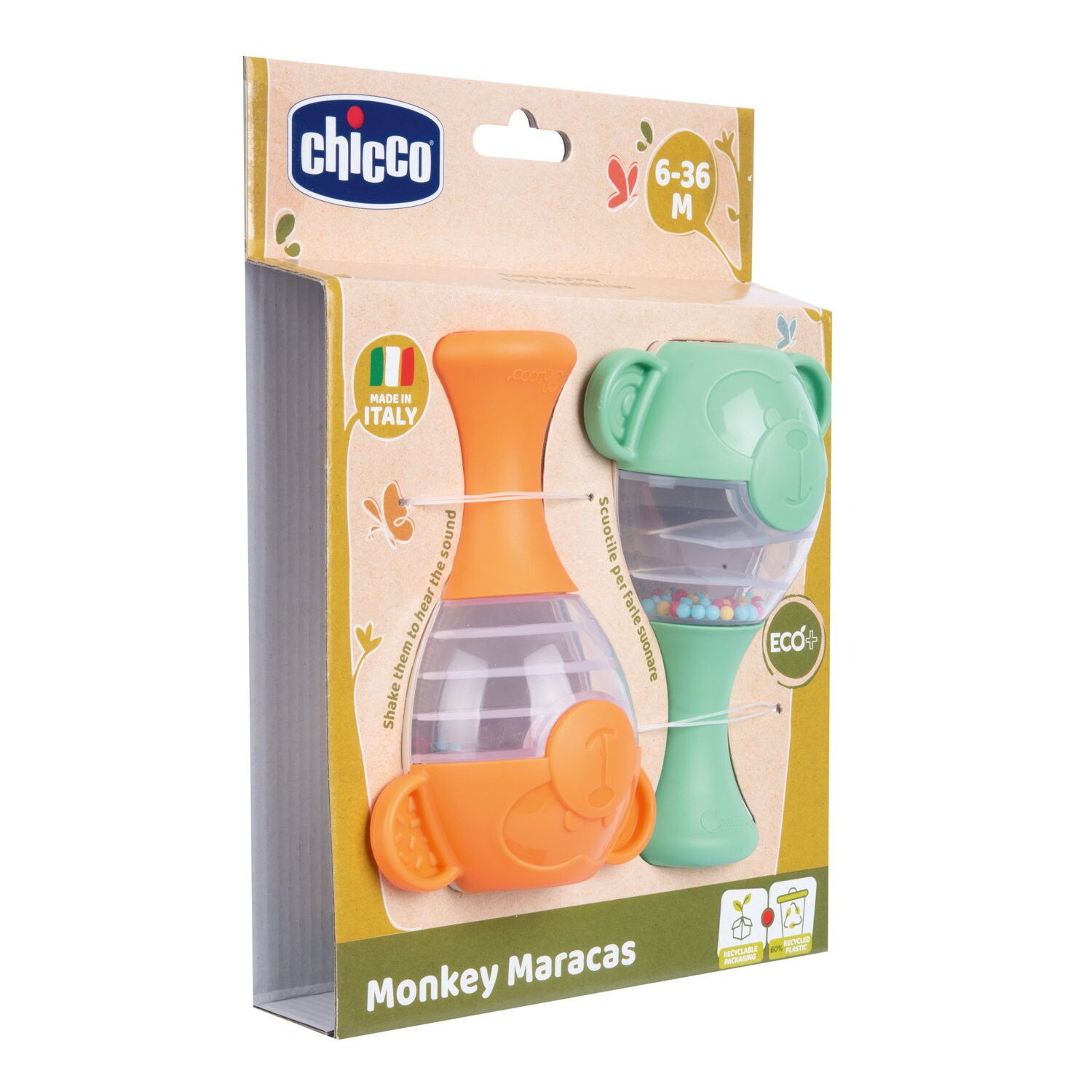 Chicco -  primi giochi - maracas linea eco+, 6-36 mesi - Chicco