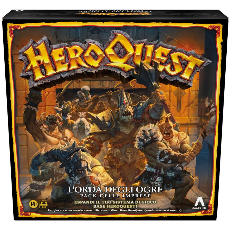 Avalon hill, heroquest, pack delle imprese l'orda degli ogre, dai 14 anni in su, da 2 a 5 giocatori, per giocare è necessario avere il sistema di gioco base heroquest - 