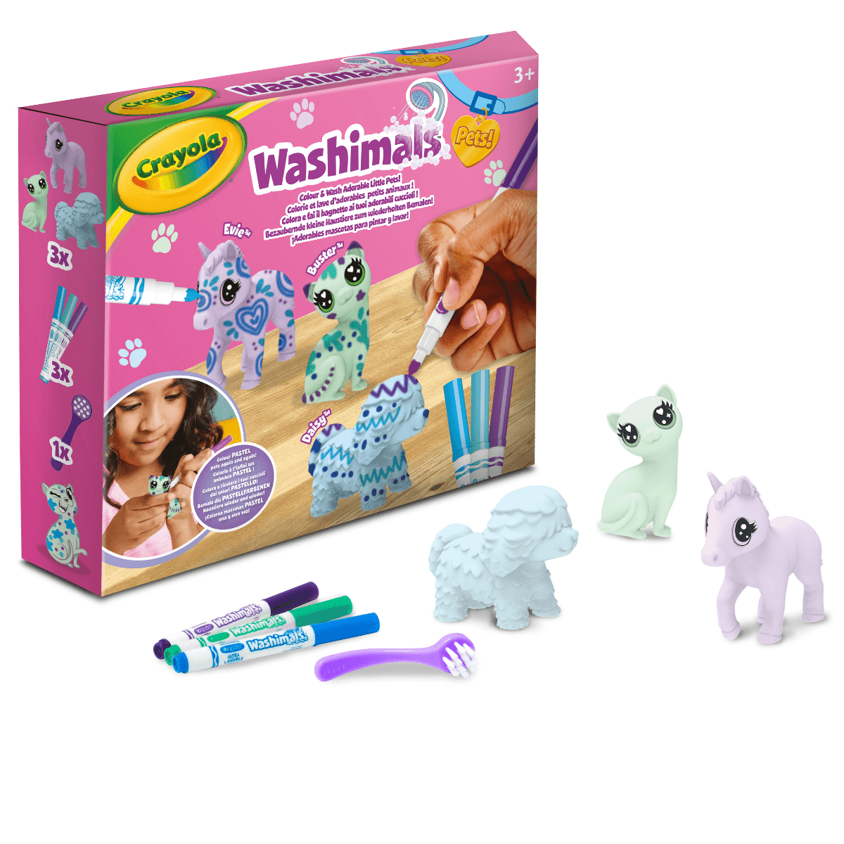 Crayola washimals pastel pets - set ricarica con 3 cuccioli, 3 pennarelli lavabili e spazzolina, gioco e regalo per bambini, da 3 anni - CRAYOLA