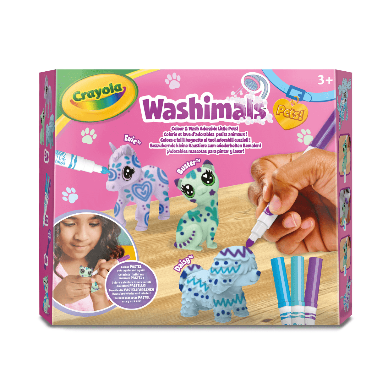 Crayola washimals pastel pets - set ricarica con 3 cuccioli, 3 pennarelli lavabili e spazzolina, gioco e regalo per bambini, da 3 anni - CRAYOLA