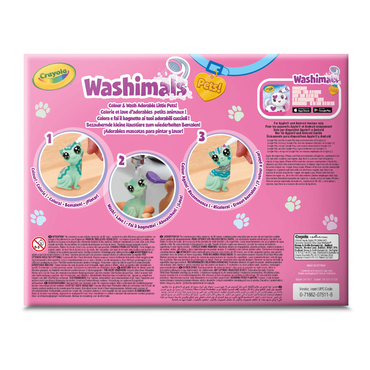 Crayola washimals pastel pets - set ricarica con 3 cuccioli, 3 pennarelli lavabili e spazzolina, gioco e regalo per bambini, da 3 anni - CRAYOLA