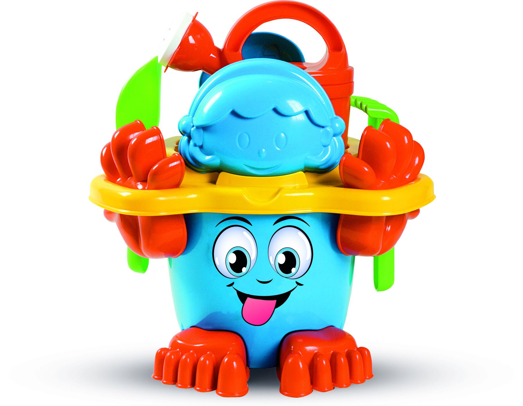 Set spiaggia pierino composto da secchiello, setaccio, annaffiatoio, paletta rastrello e 4 formine - 