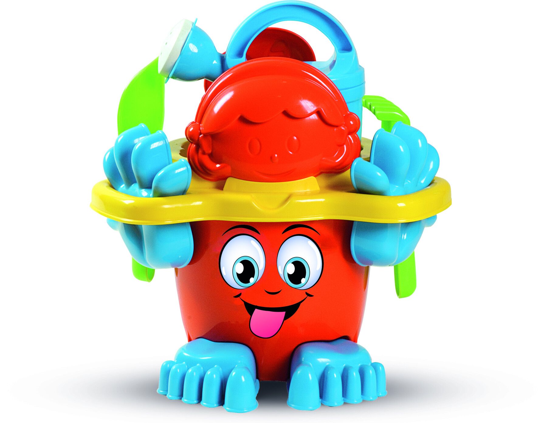 Set spiaggia pierino composto da secchiello, setaccio, annaffiatoio, paletta rastrello e 4 formine - 