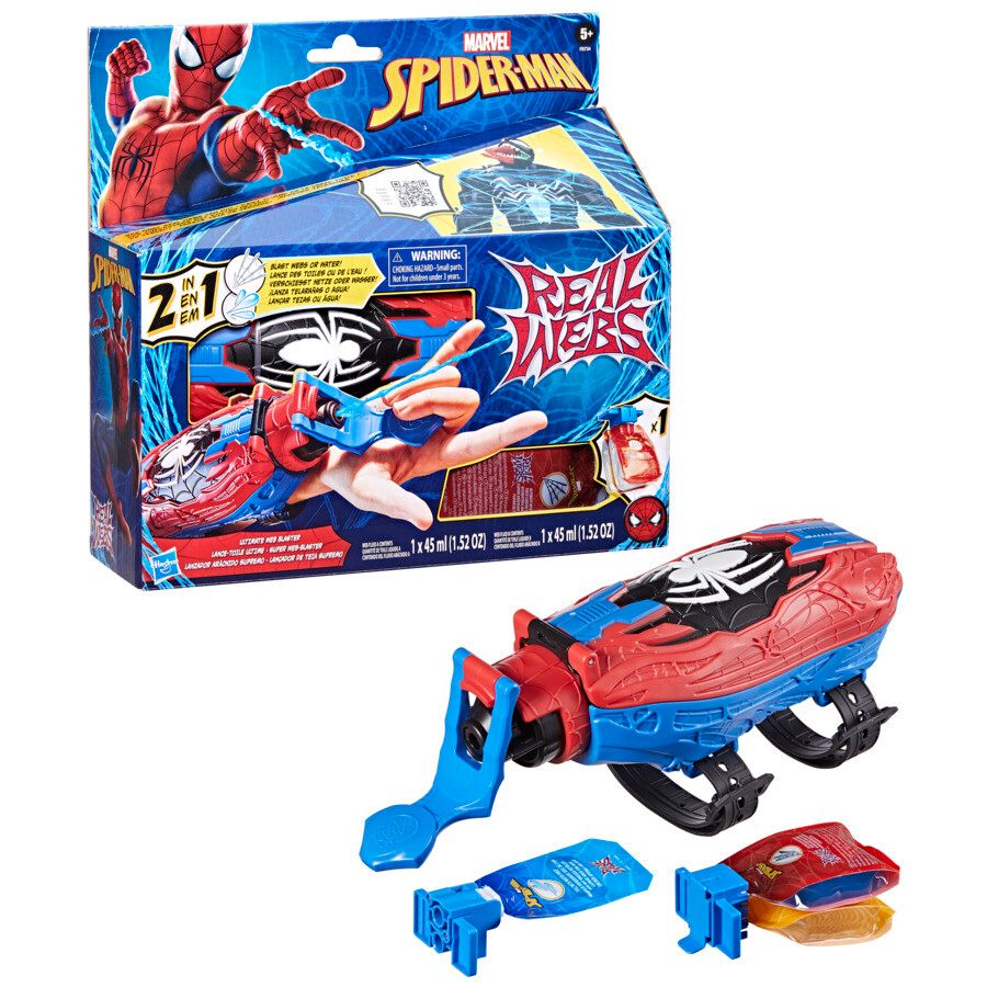 Hasbro marvel spider-man, spider-man real webs ultimate blaster, blaster spara ragnatele,  giocattolo per giochi d'imitazione, giocattoli di spider-man, per bambini e bambine dai 5 anni in su - MARVEL, Spiderman