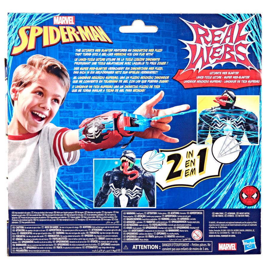 Hasbro marvel spider-man, spider-man real webs ultimate blaster, blaster spara ragnatele,  giocattolo per giochi d'imitazione, giocattoli di spider-man, per bambini e bambine dai 5 anni in su - MARVEL, Spiderman