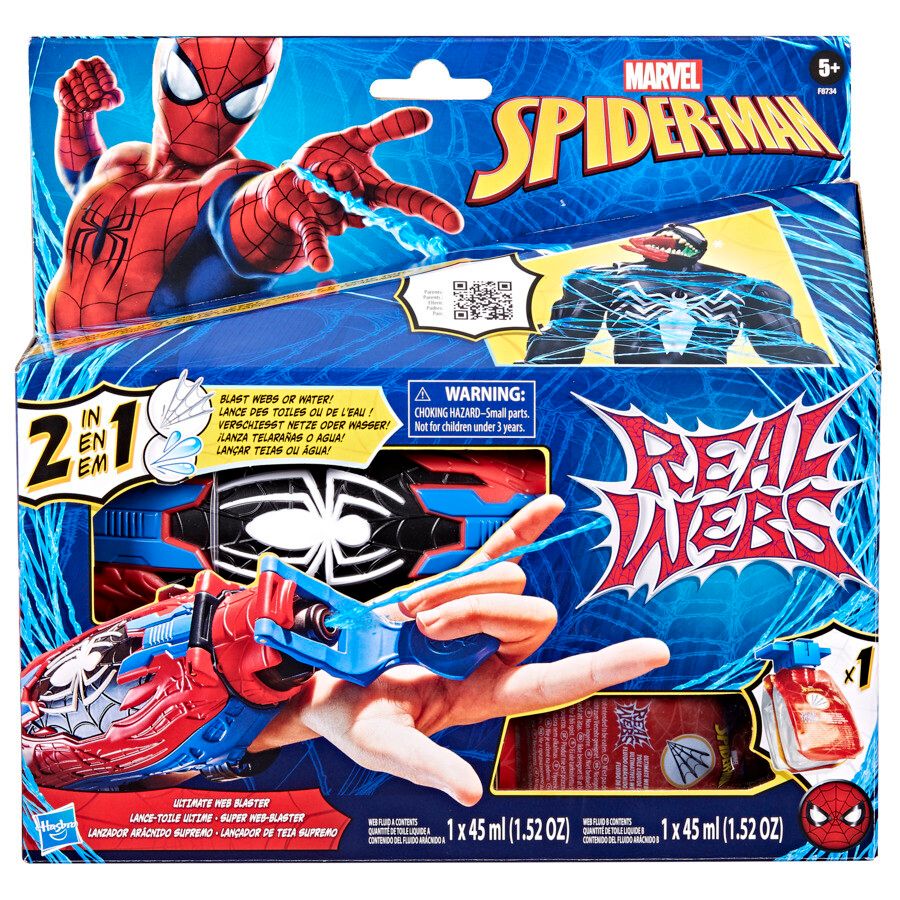 Hasbro marvel spider-man, spider-man real webs ultimate blaster, blaster spara ragnatele,  giocattolo per giochi d'imitazione, giocattoli di spider-man, per bambini e bambine dai 5 anni in su - MARVEL, Spiderman