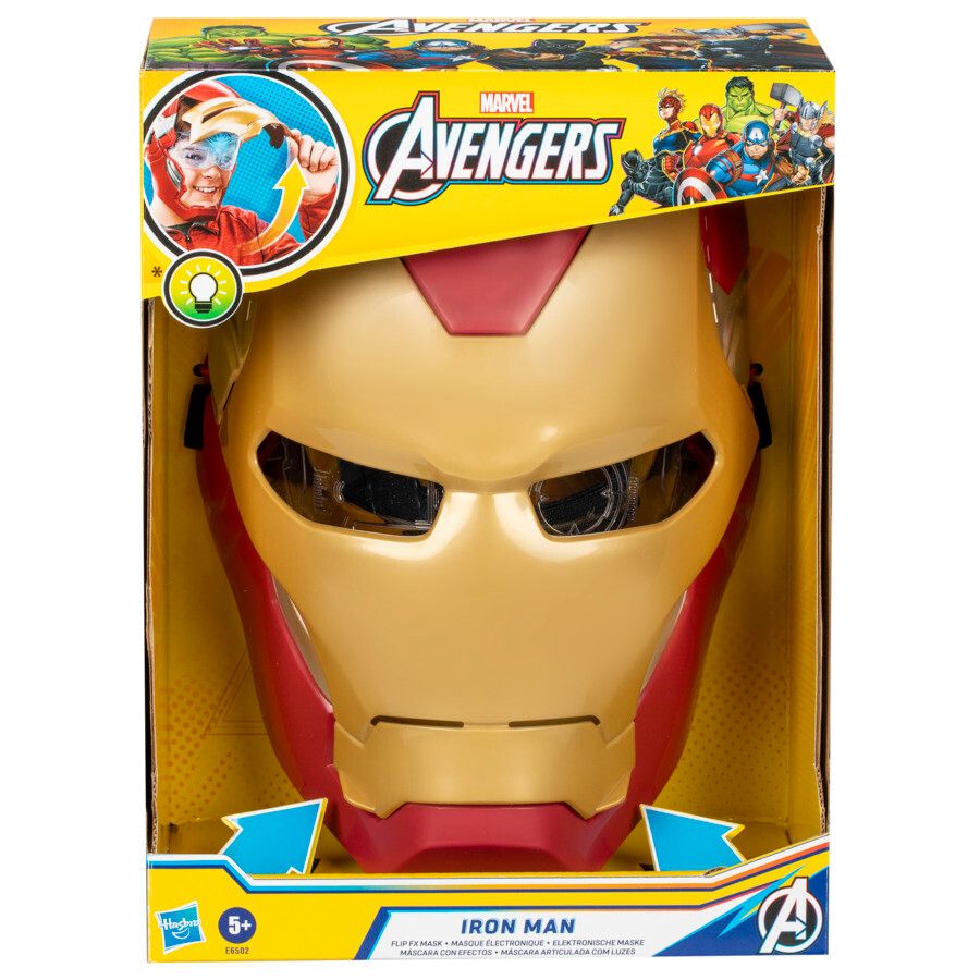 Hasbro marvel avengers, maschera flip fx di iron man, con effetti luminosi, replica per giochi d'imitazione - Avengers, MARVEL