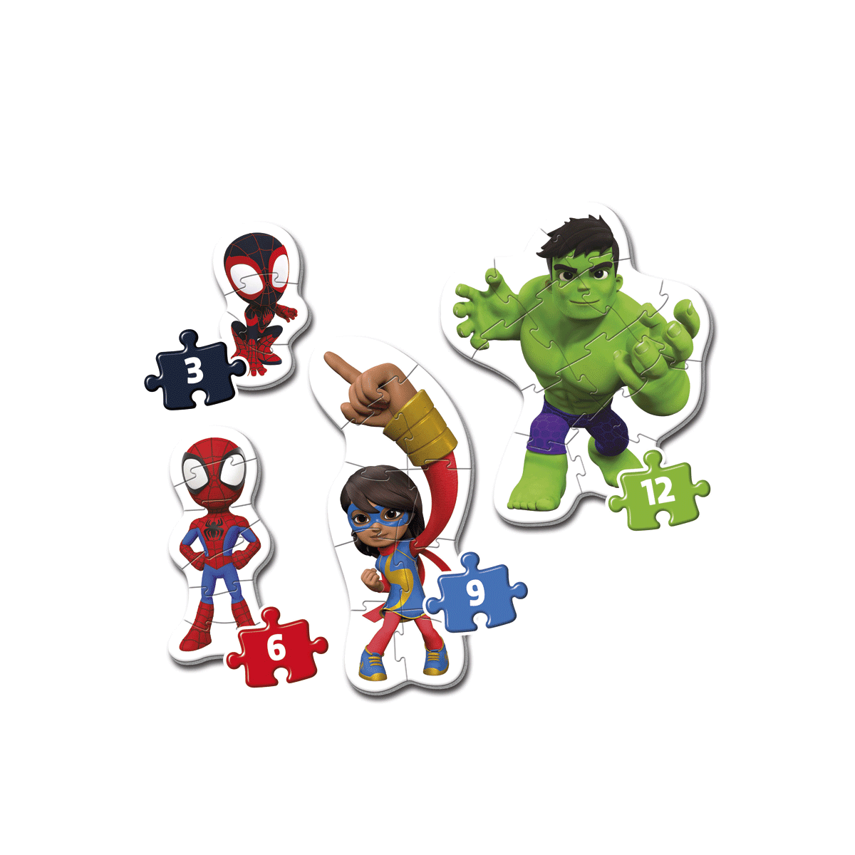 Clementoni - supercolor puzzle marvel spidey and his amazing friends - 3+6+9+12 pezzi, 20836 - CLEMENTONI