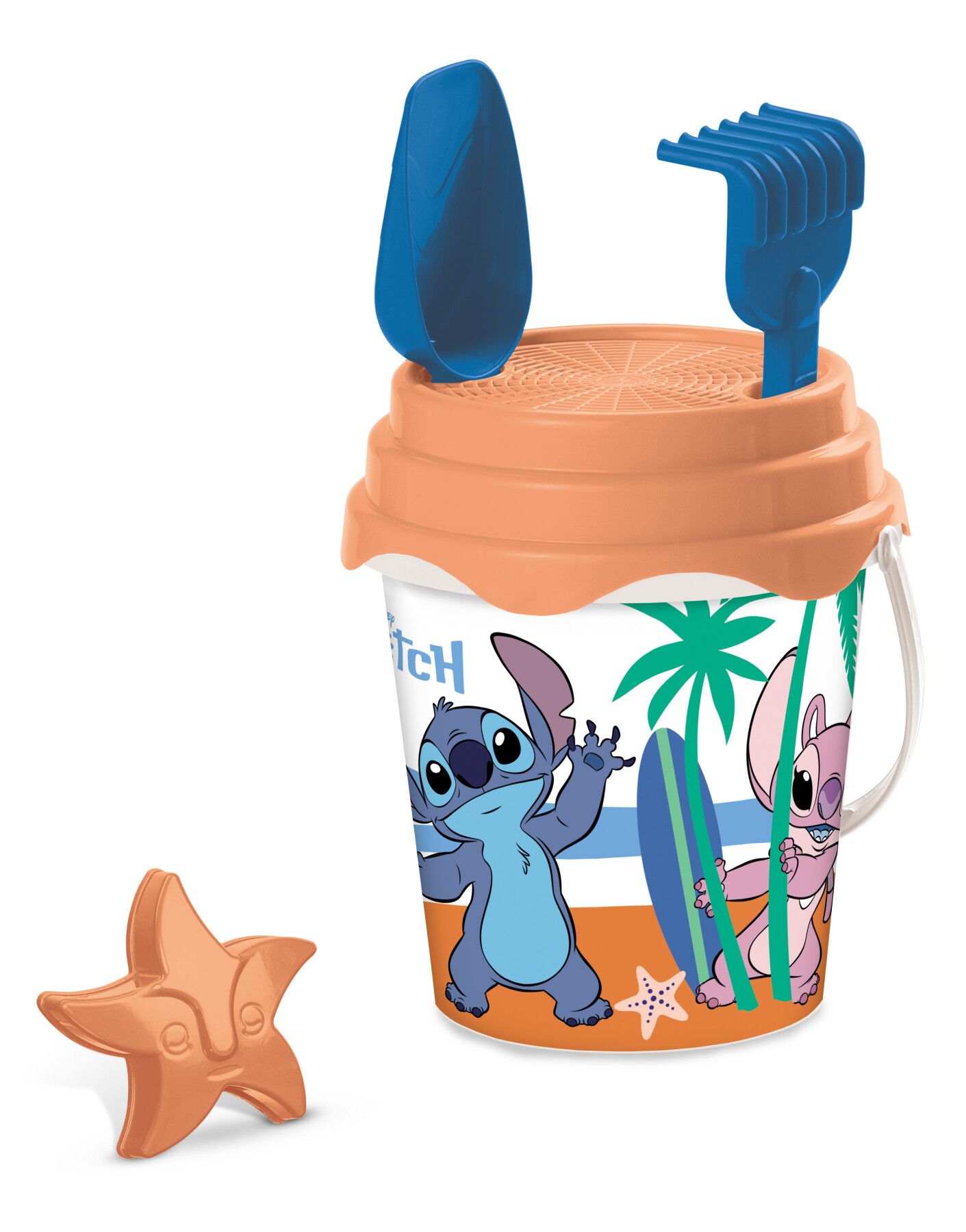 Stitch bucket set, set mare renew toys con secchiello, paletta, rastrello, setaccio, formina, annaffiatoio inclusi - Disney Stitch