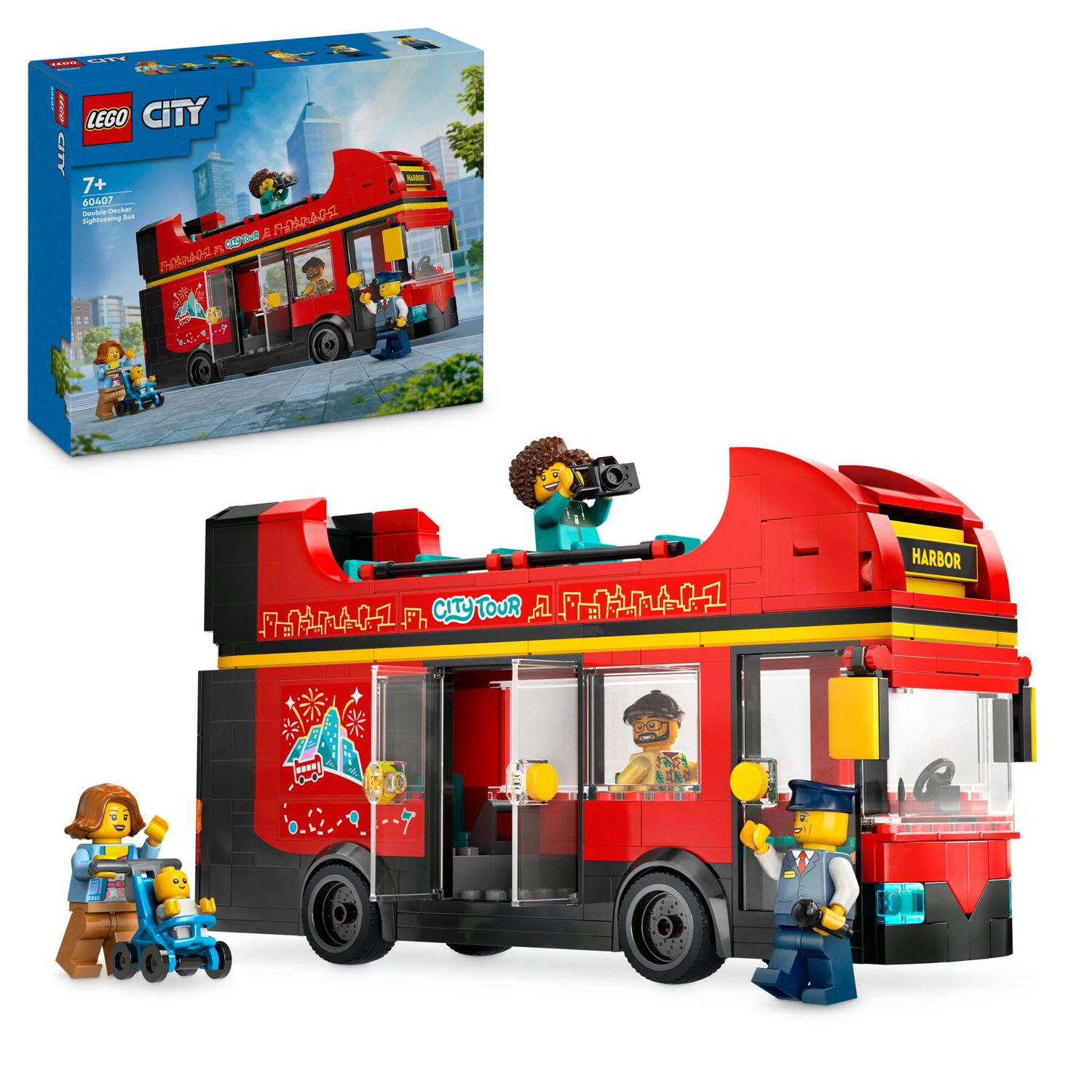 Lego city 60407 autobus turistico rosso a due piani, giochi per bambini 7+ con veicolo giocattolo e 5 minifigure, idea regalo - LEGO CITY, Lego