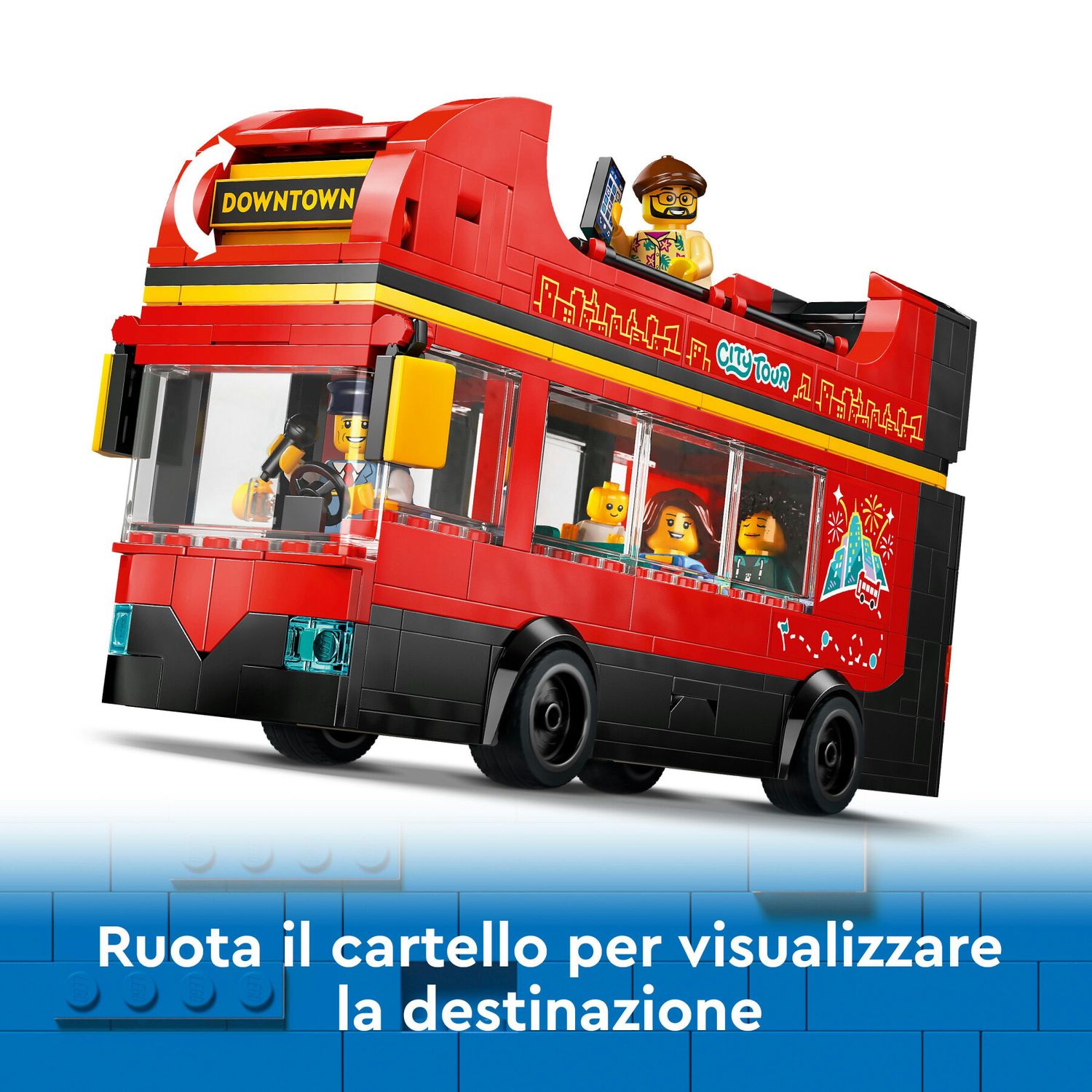 Lego city 60407 autobus turistico rosso a due piani, giochi per bambini 7+ con veicolo giocattolo e 5 minifigure, idea regalo - LEGO CITY, Lego