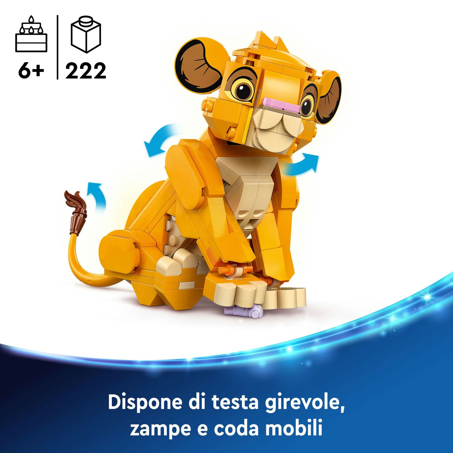 Lego disney 43243 simba, il cucciolo del re leone, giochi di fantasia per bambini 6+ anni, personaggio giocattolo costruibile - Disney, Lego