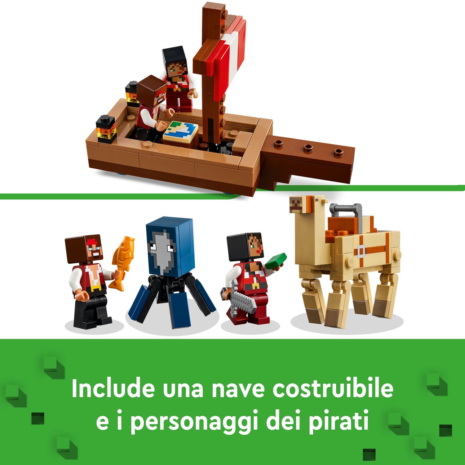 Lego minecraft 21259 il viaggio del galeone dei pirati, barca giocattolo da costruire con personaggi, giochi per bambini 8+ - MINECRAFT, Lego