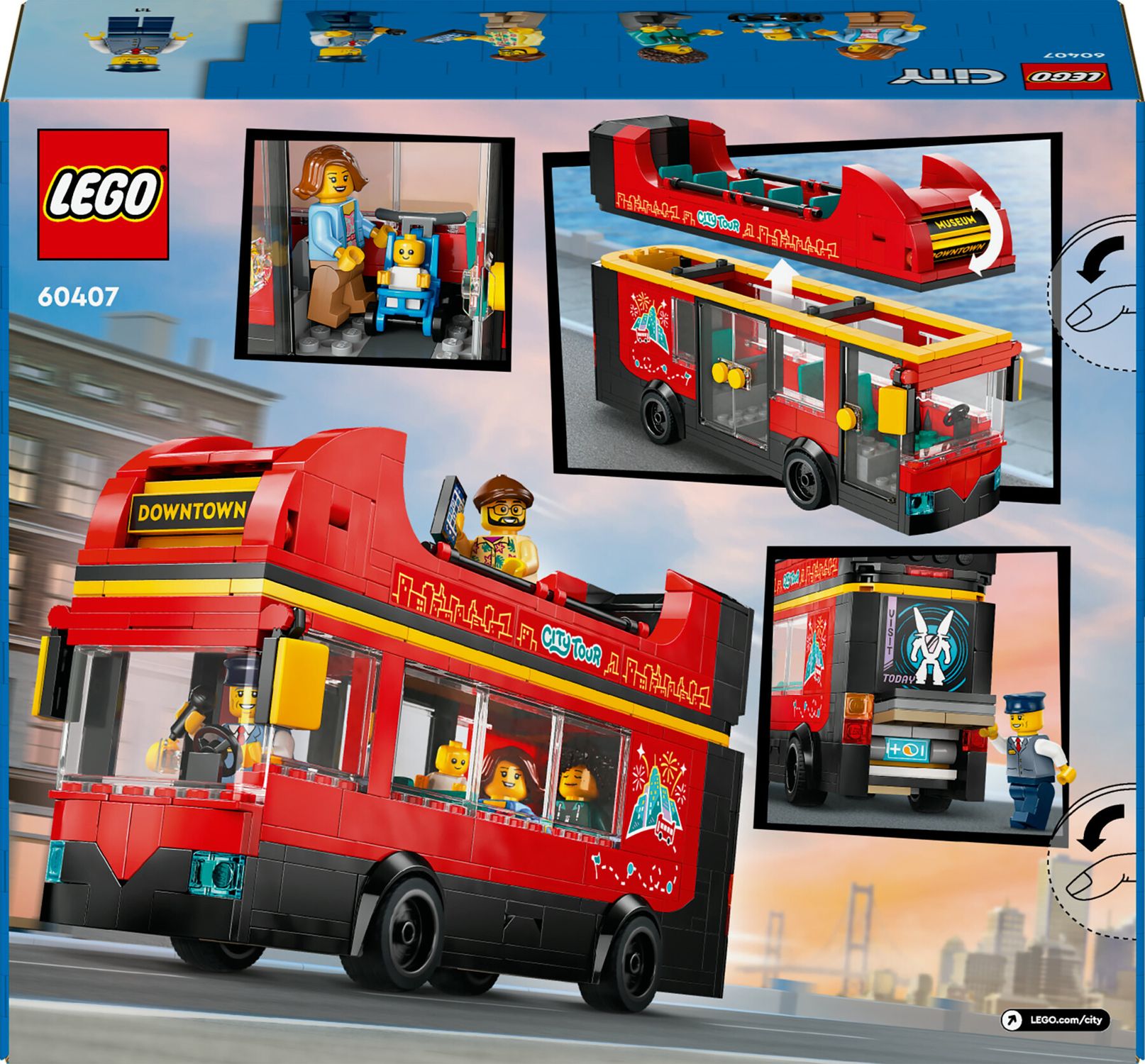 Lego city 60407 autobus turistico rosso a due piani, giochi per bambini 7+ con veicolo giocattolo e 5 minifigure, idea regalo - LEGO CITY, Lego