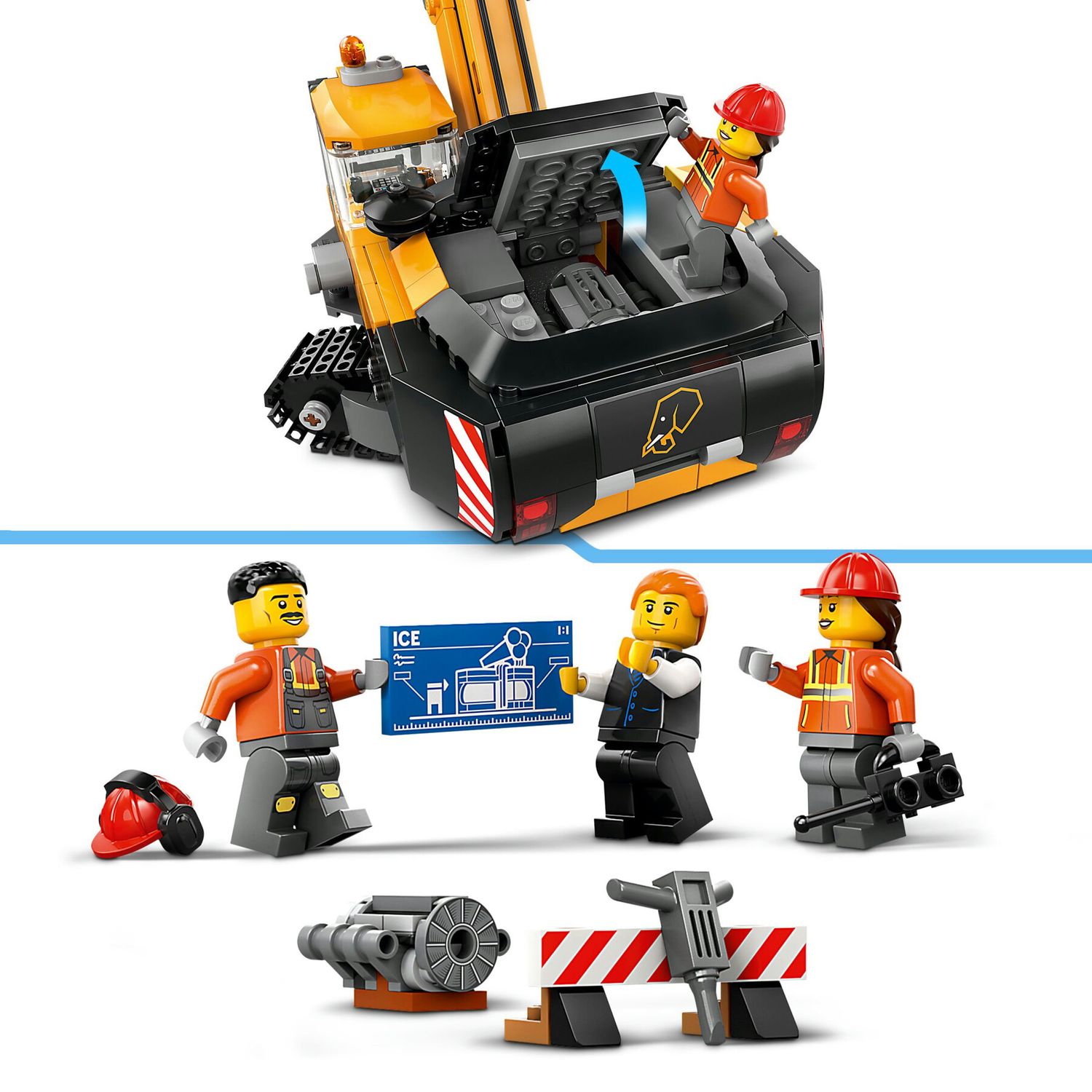 Lego city 60420 escavatore da cantiere giallo, giochi creativi per bambini 8+, veicolo giocattolo da cantiere e 3 minifigure - LEGO CITY, Lego