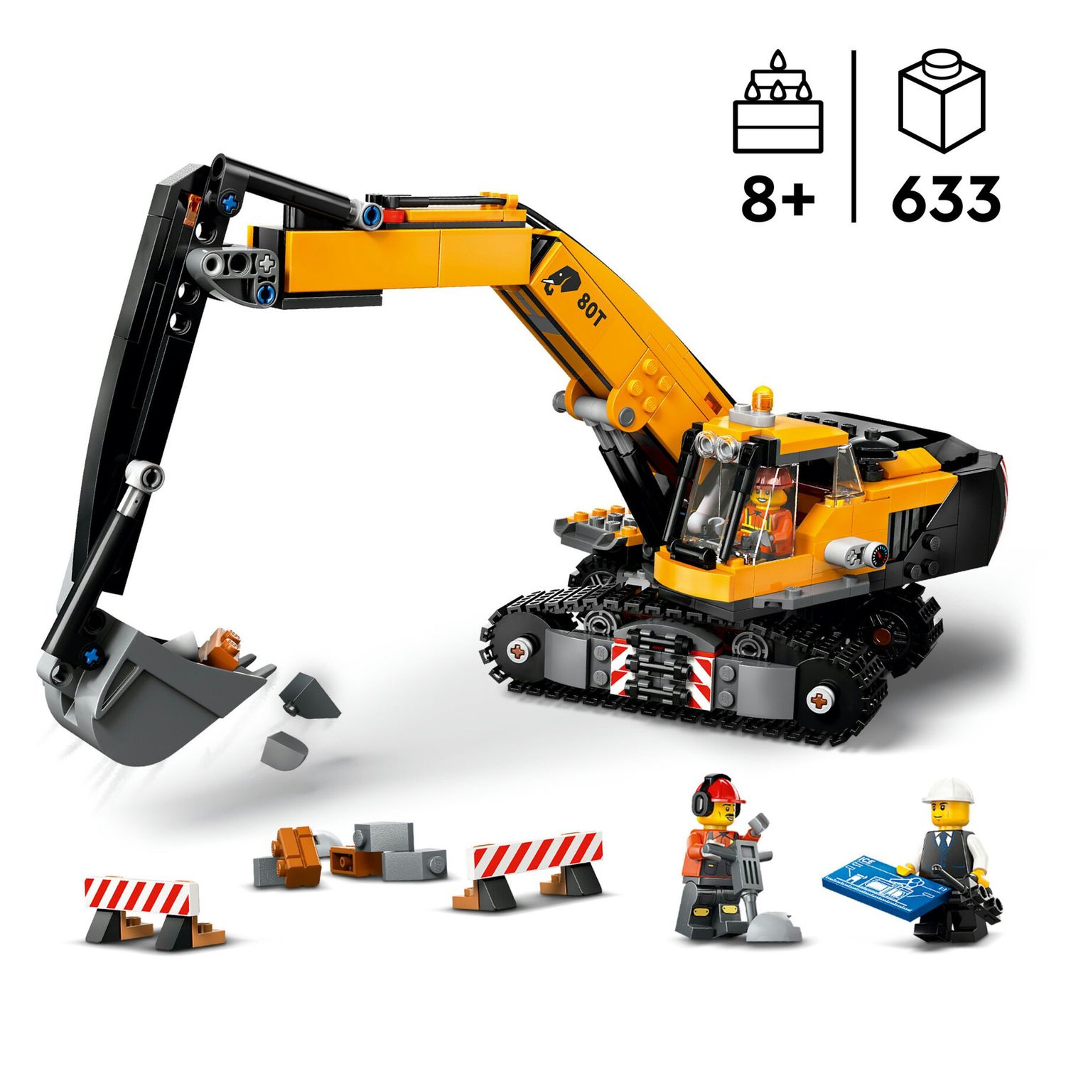 Lego city 60420 escavatore da cantiere giallo, giochi creativi per bambini 8+, veicolo giocattolo da cantiere e 3 minifigure - LEGO CITY, Lego