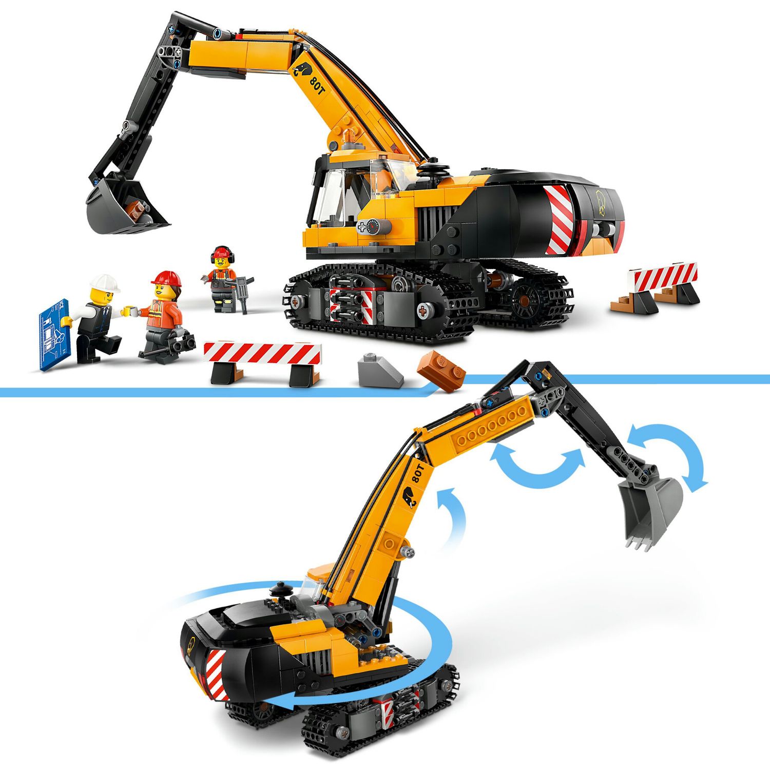 Lego city 60420 escavatore da cantiere giallo, giochi creativi per bambini 8+, veicolo giocattolo da cantiere e 3 minifigure - LEGO CITY, Lego