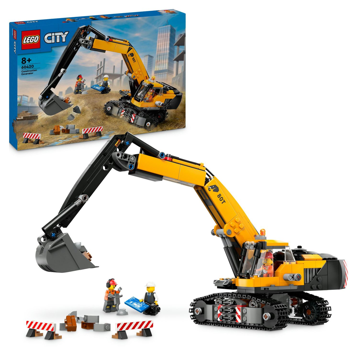 Lego city 60420 escavatore da cantiere giallo, giochi creativi per bambini 8+, veicolo giocattolo da cantiere e 3 minifigure - LEGO CITY, Lego