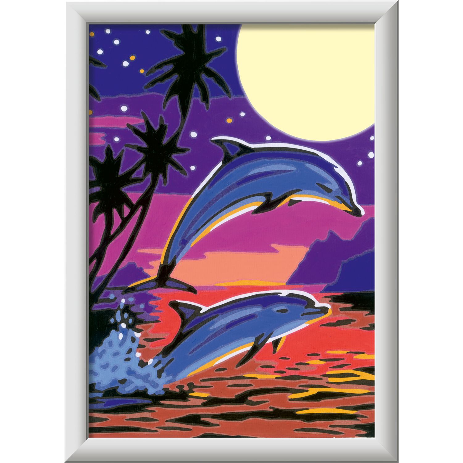 Ravensburger - creart serie e delfini al chiaro di luna - kit dipingere con i numeri - contiene una tavola prestampata, pennello, colori- 7+ anni - CREART, RAVENSBURGER