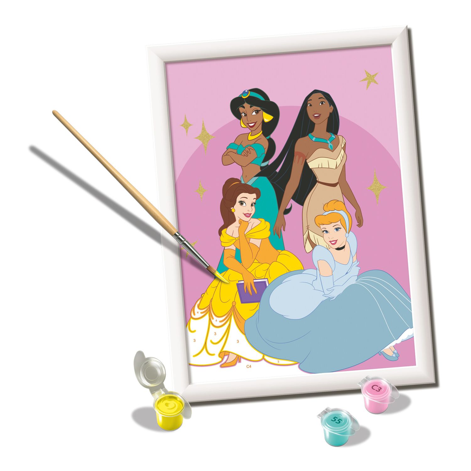 Ravensburger - creart serie d: le principesse disney, kit pittura con numeri, contiene una tavola prestampata, pennello, color - 9+ anni - CREART, DISNEY PRINCESS, RAVENSBURGER