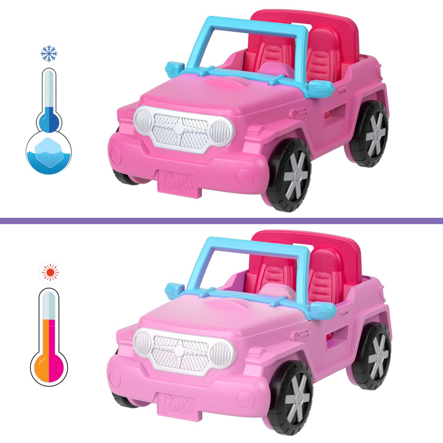 Mini barbieland - auto jeep fuoristrada - set con mini veicolo e bambola con sorpresa cambia colore in acqua - Barbie