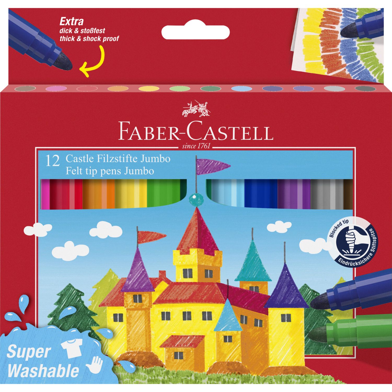 Astuccio cartone con 12 pennarelli jumbo superlavabili - FABER-CASTELL