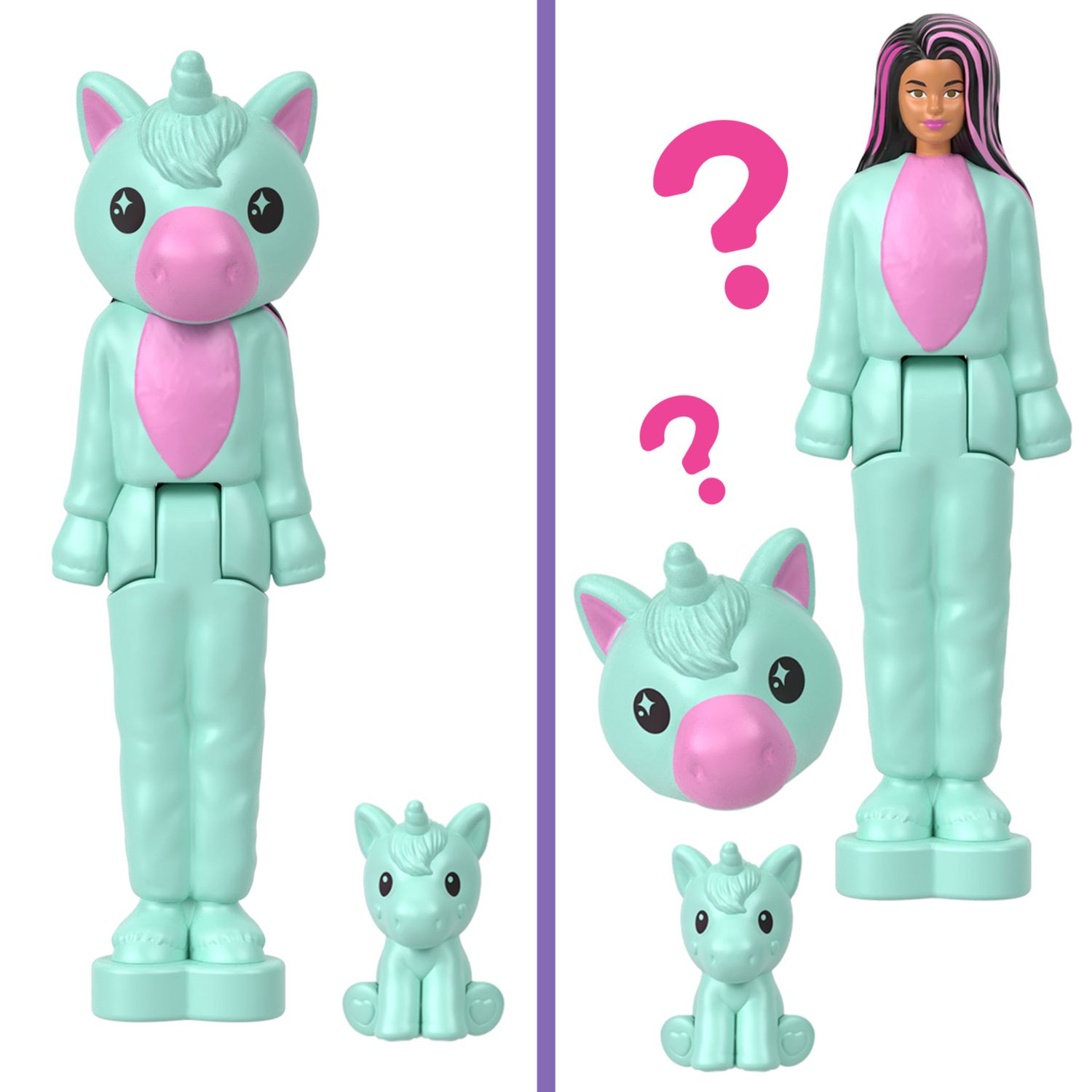 Mini barbieland - cutie reveal serie color - mini bambola con costume in peluche e cucciolo - Barbie