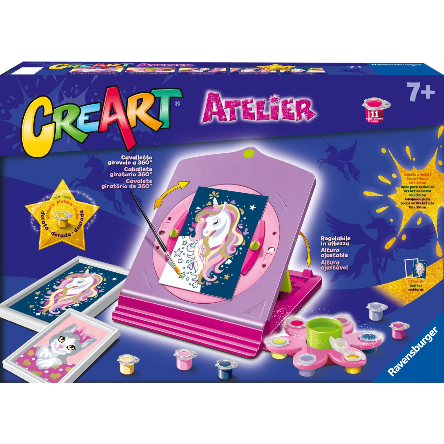 Ravensburger - creart atelier - set con cavalletto tema unicorni - dipingere con i numeri - gioco creativo bambini 7+ anni - CREART, RAVENSBURGER