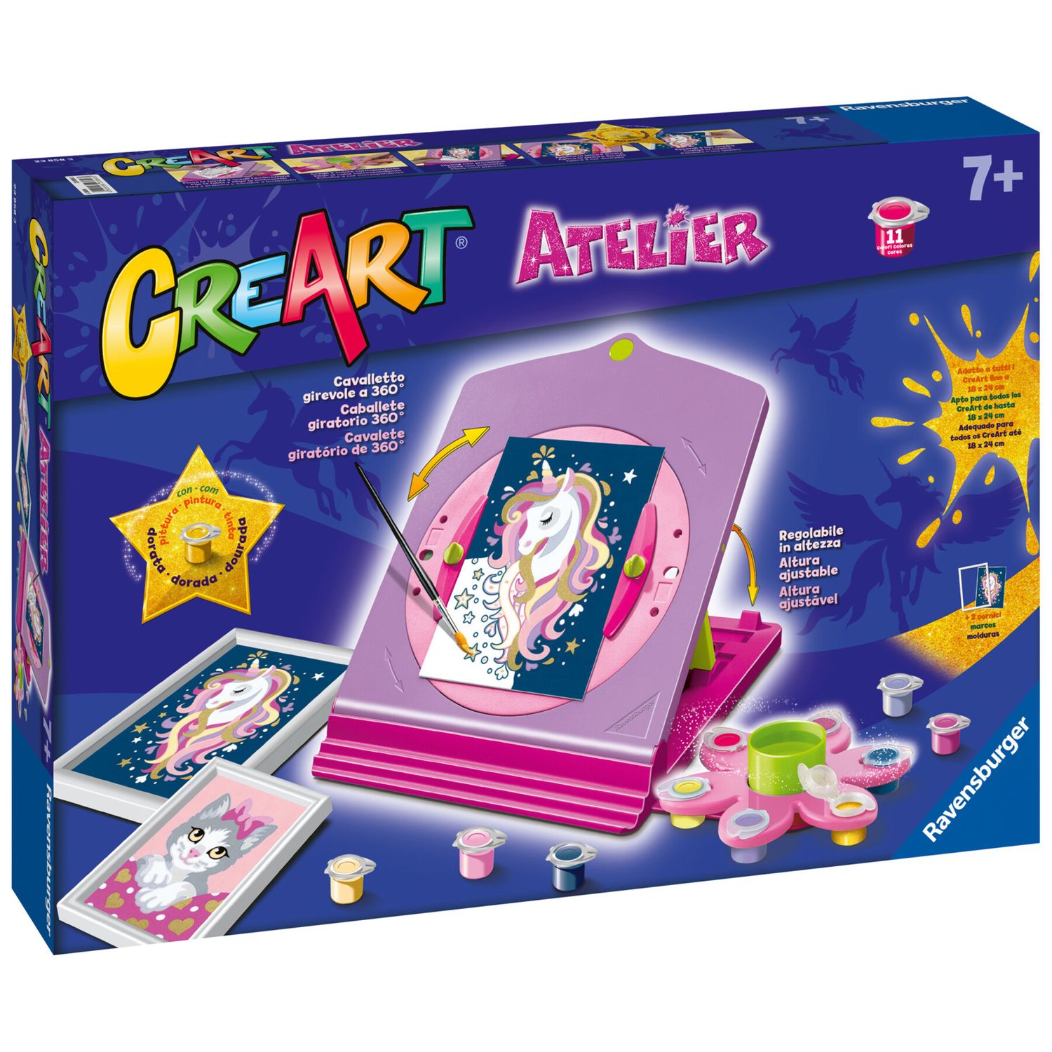 Ravensburger - creart atelier - set con cavalletto tema unicorni - dipingere con i numeri - gioco creativo bambini 7+ anni - CREART, RAVENSBURGER