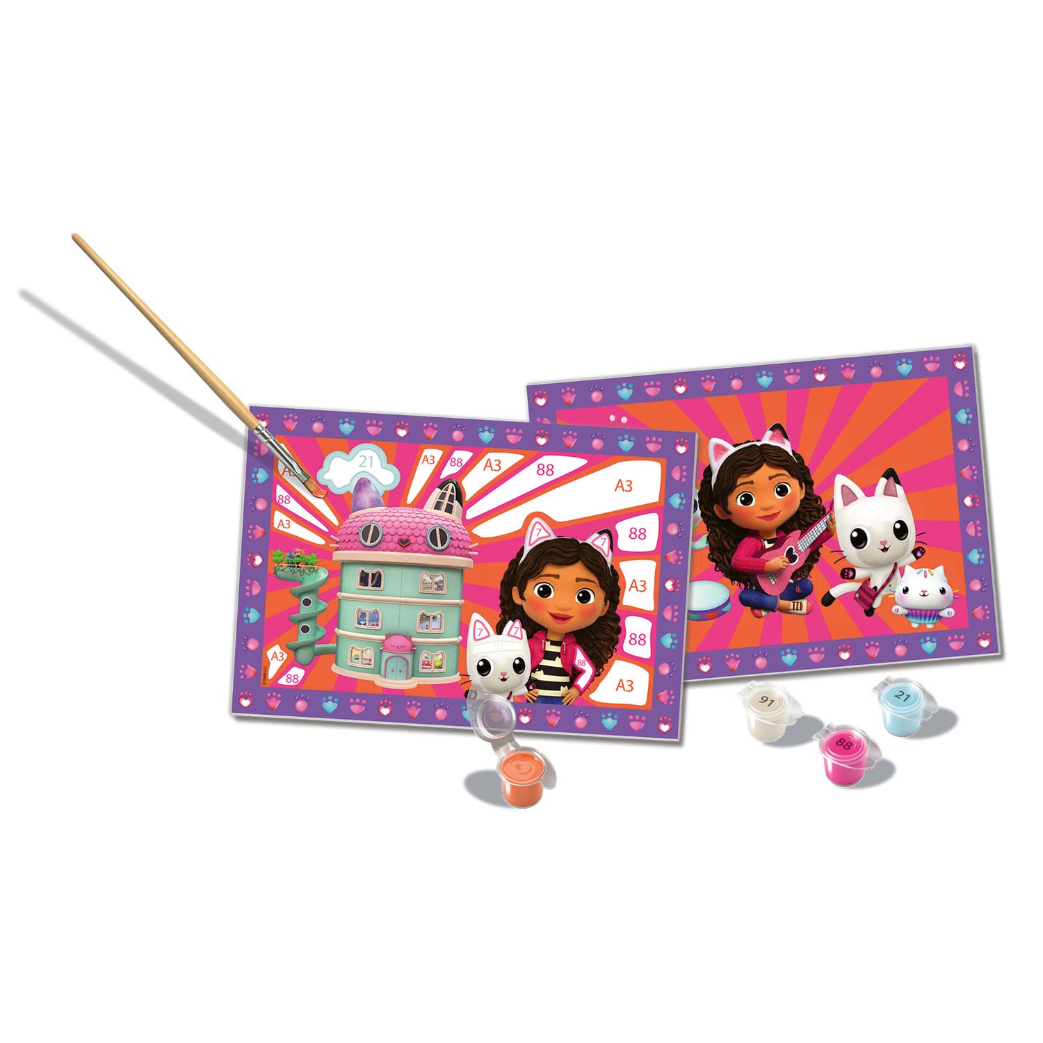 Ravensburger - creart serie junior - gabby's dollhouse - kit dipingere con i numeri -2 tavole prestampate, pennello e colori - 5+ anni - CREART, GABBY'S DOLLHOUSE