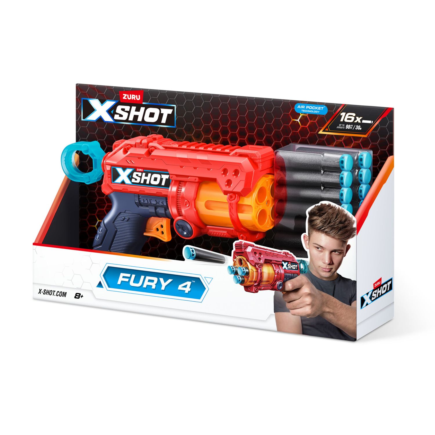 Xshot excel fury 4 blaster 16x freccette in schiuma con tecnologia air pocket - 