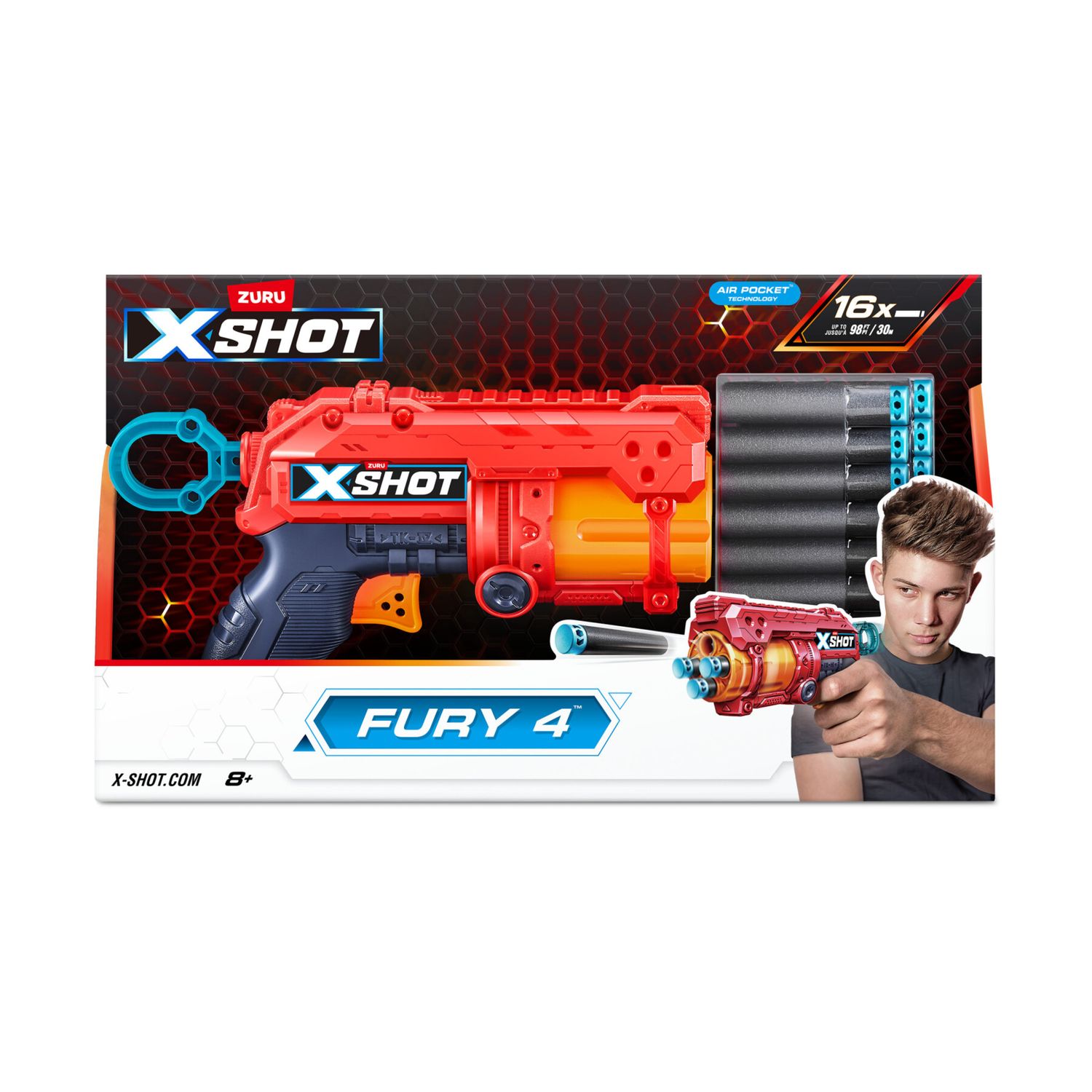 Xshot excel fury 4 blaster 16x freccette in schiuma con tecnologia air pocket - 