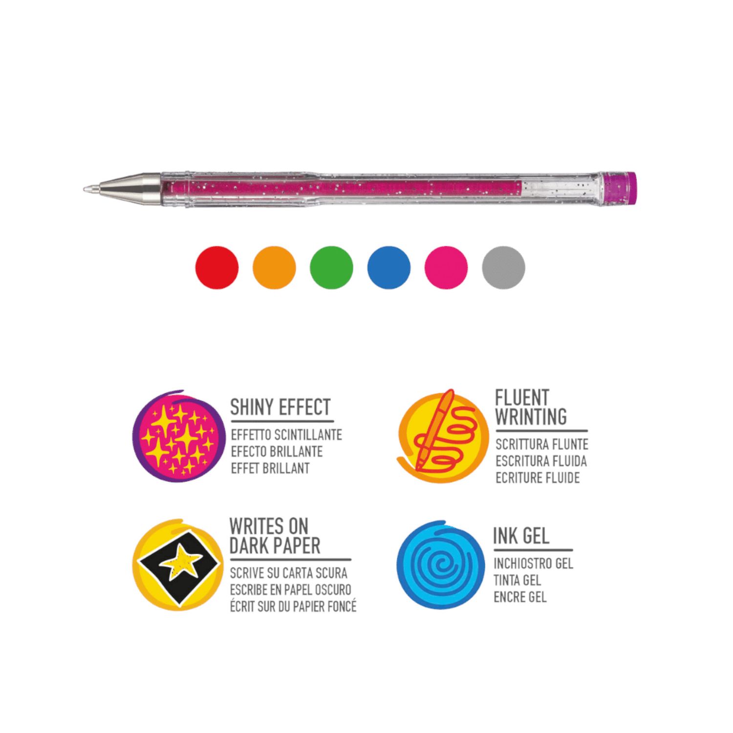 Penne gel glitter - 6 pz - CARIOCA