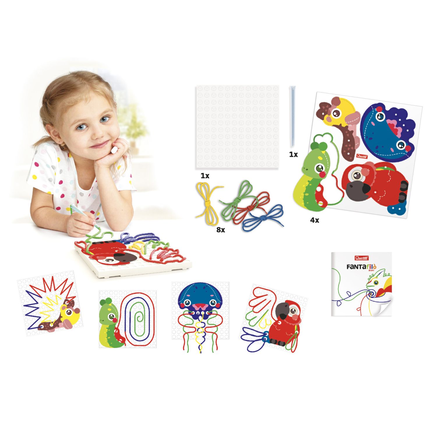 Fantafilo' zoo, disegna con i fili colorati, quercetti, da 3 anni - 
