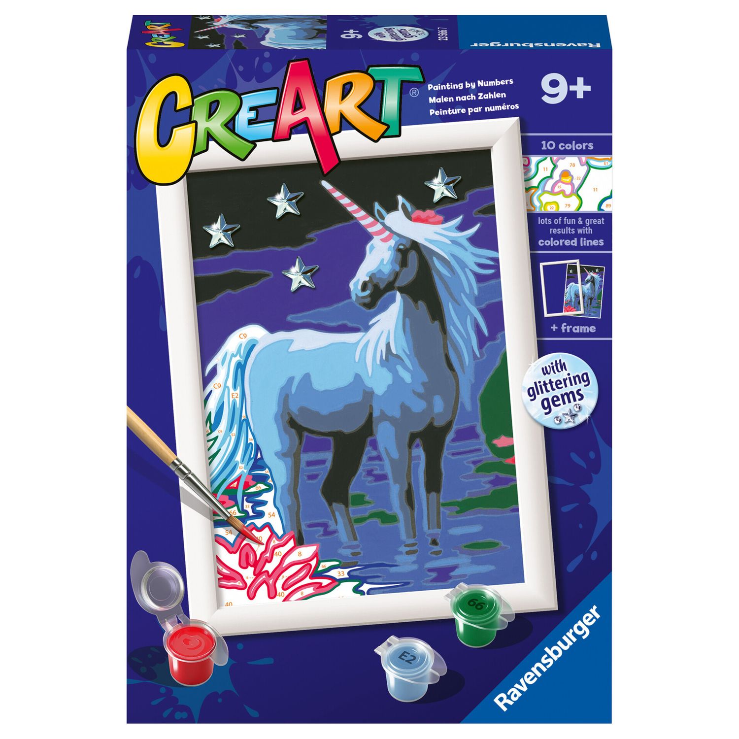 Ravensburger - creart serie e magico unicorno - kit pittura con numeri - contiene una tavola prestampata, pennello, colori - 9+ anni - CREART, RAVENSBURGER
