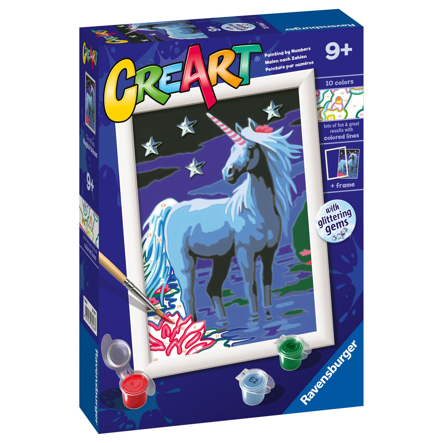 Ravensburger - creart serie e magico unicorno - kit pittura con numeri - contiene una tavola prestampata, pennello, colori - 9+ anni - CREART, RAVENSBURGER