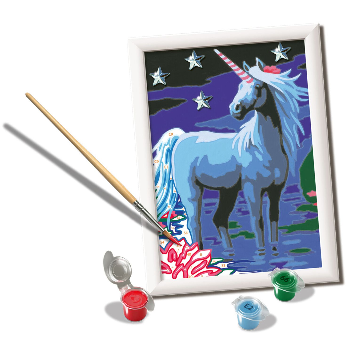 Ravensburger - creart serie e magico unicorno - kit pittura con numeri - contiene una tavola prestampata, pennello, colori - 9+ anni - CREART, RAVENSBURGER