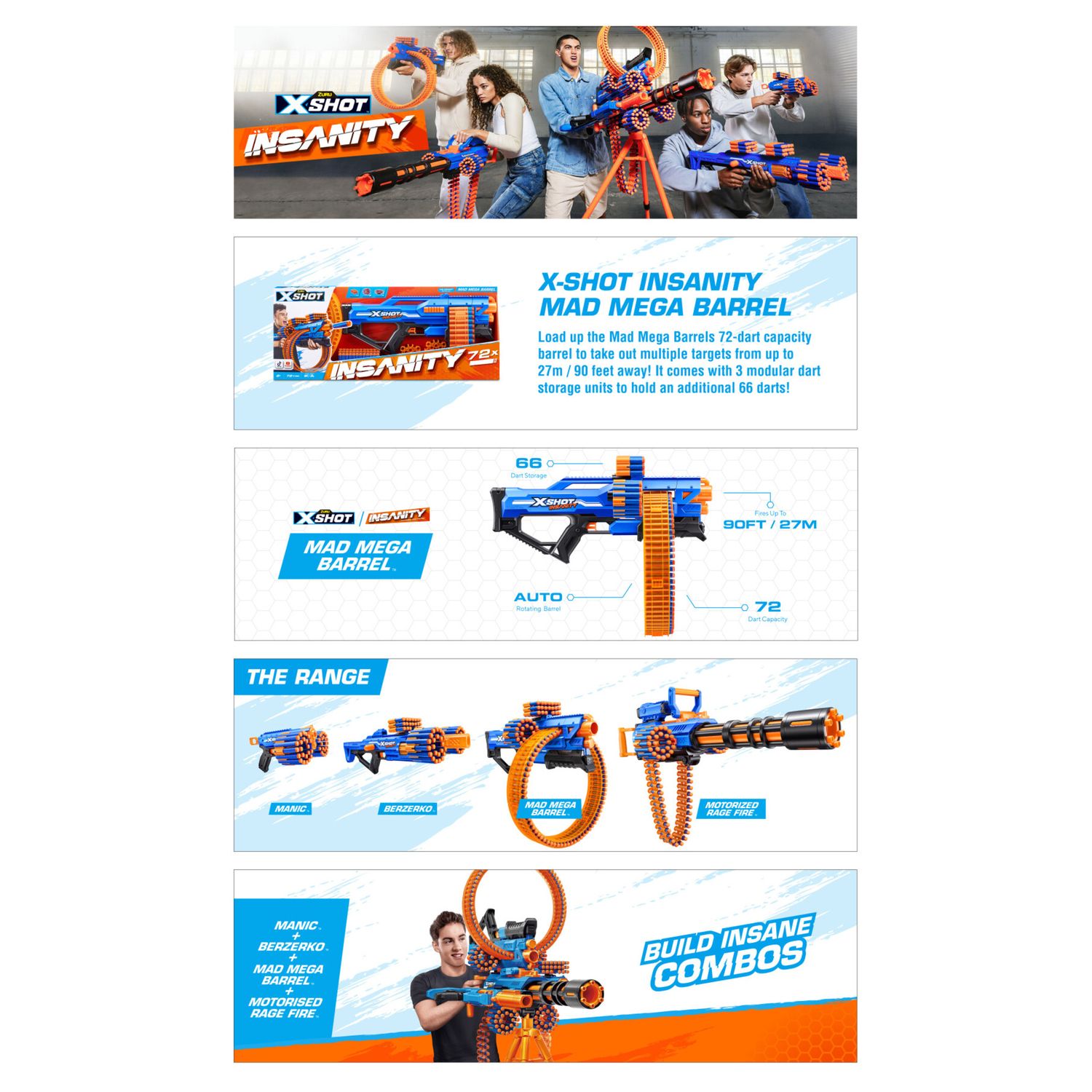 Xshot insanity mad mega barrel (72 freccette) di zuru - 