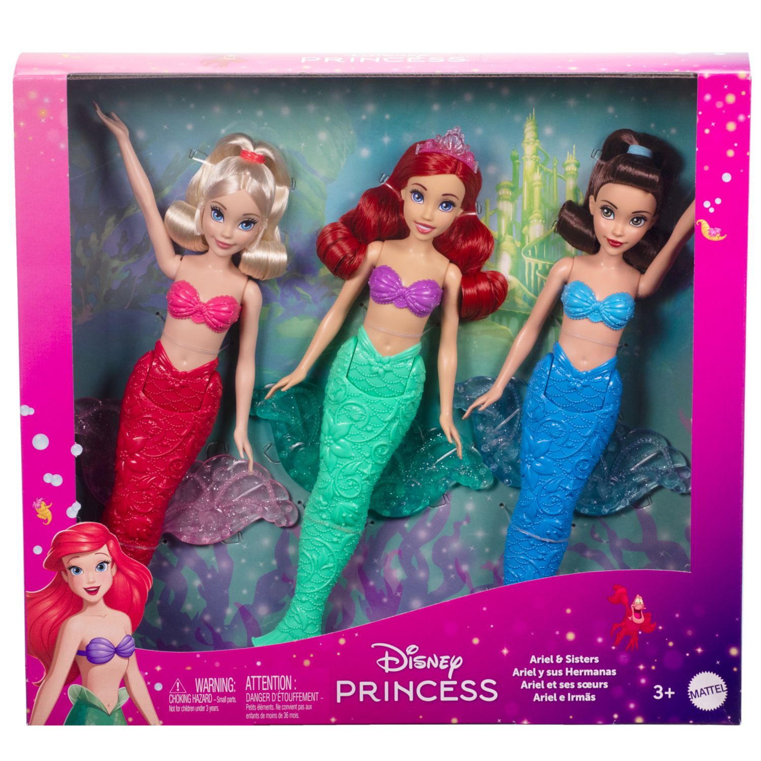 Disney princess - ariel e le sue sorelle, set 3 bambole sirena alla moda con code glitterate - DISNEY PRINCESS, Disney