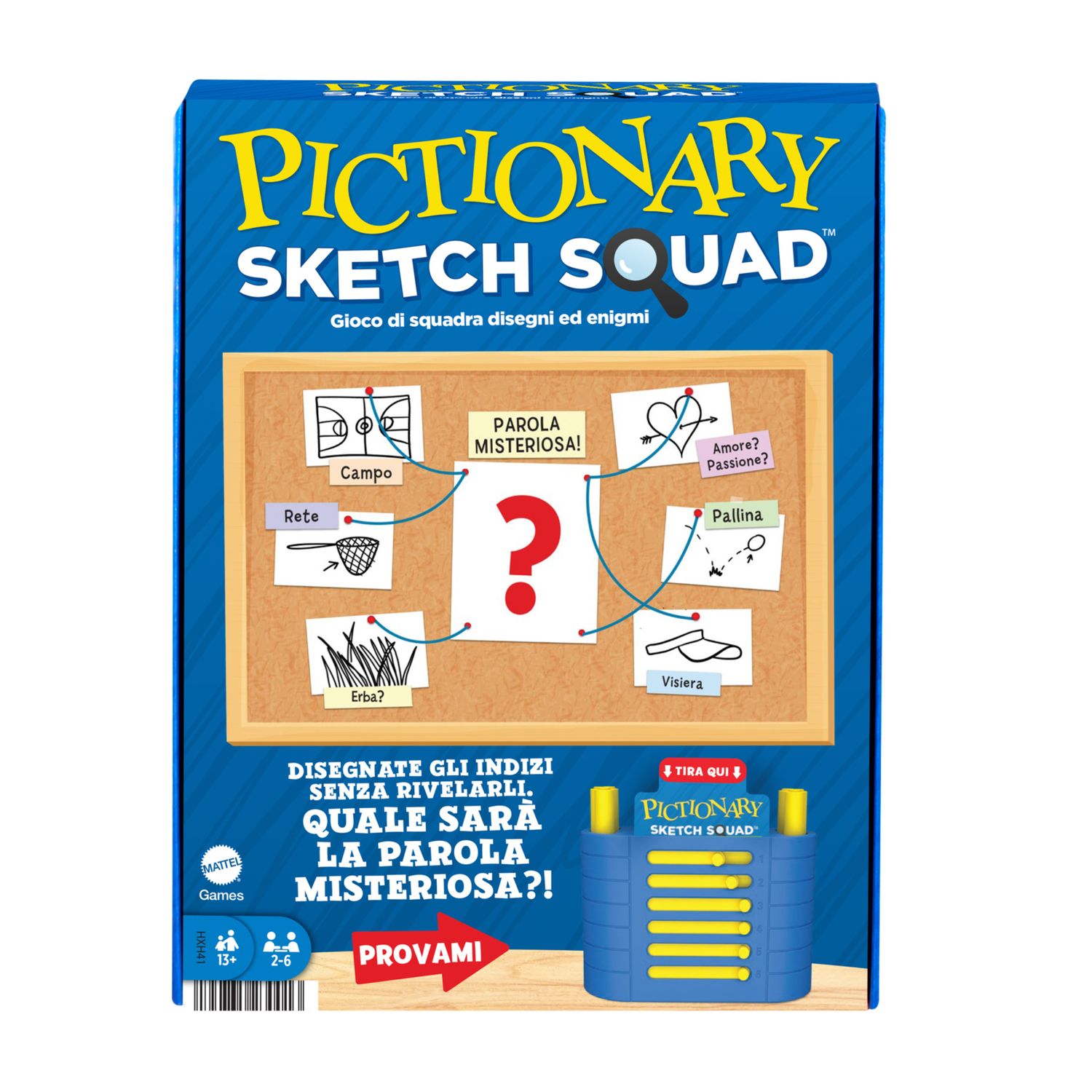 Mattel games - pictionary sketch squad, gioco di squadra e disegno cooperativo, con lavagnette, pennarelli e porta indizi, 2-6 giocatori - MATTEL GAMES, PICTIONARY