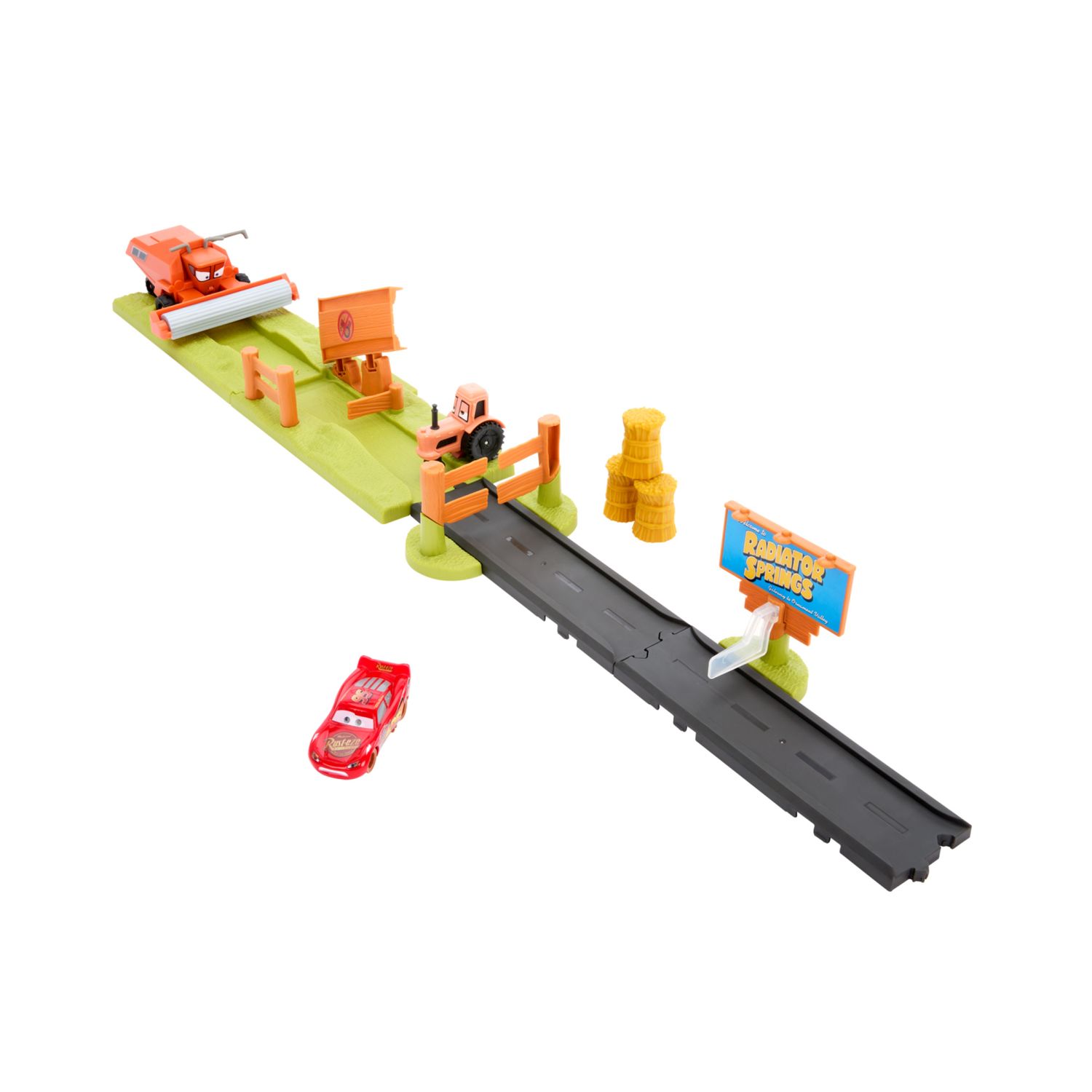 Cars - corsa acrobatica in fuga da frank, playset rampa con 2 modalità di gioco e 3 personaggi dal film - Cars, Disney