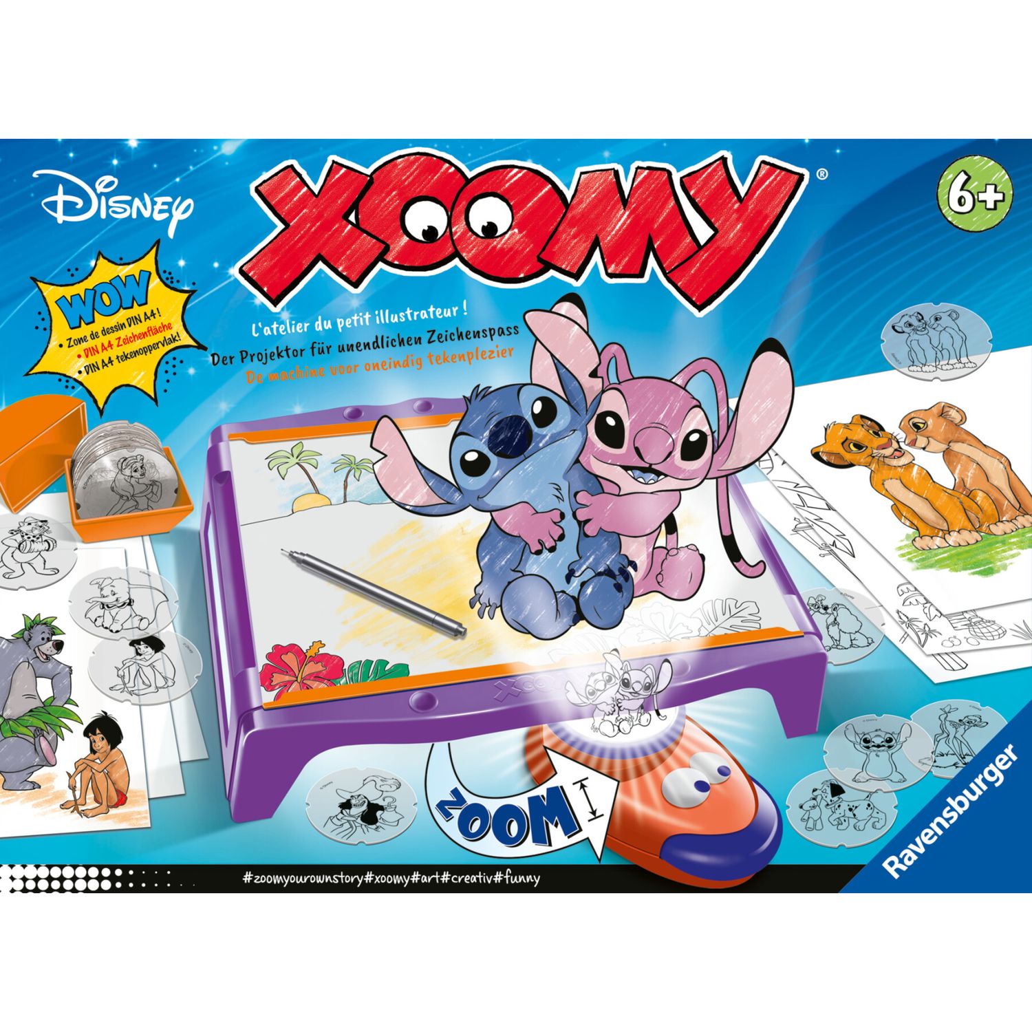 Ravensburger xoomy maxi disney stitch: tavolo a4 con proiettore luminoso e 300 motivi in 72 pellicole. gioco creativo per bimbi 6+. - RAVENSBURGER, Disney Stitch
