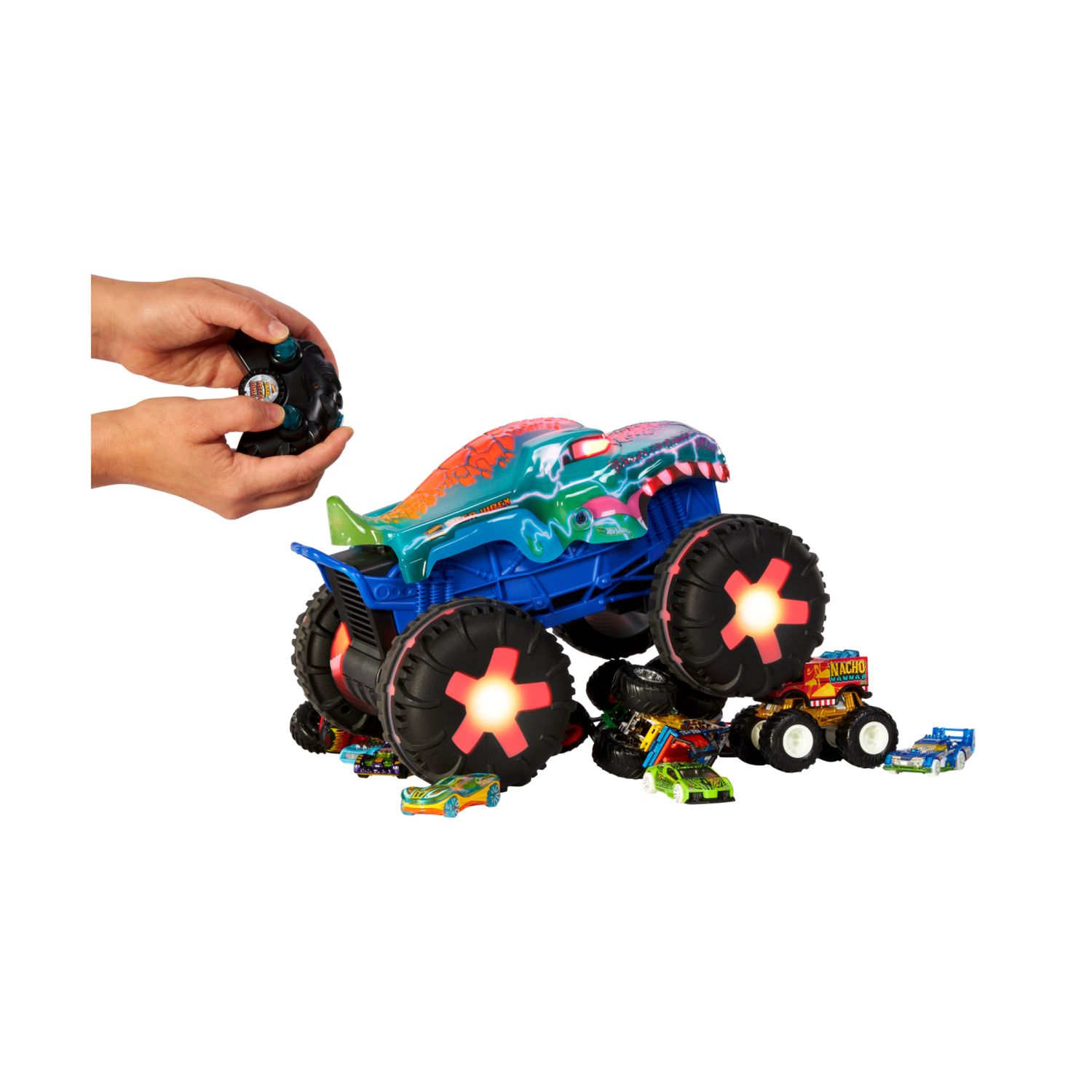 Hot wheels monster trucks - mega-wrex oversize r/c, truck radiocomandato in scala 1:15 con 3 modalità di gioco, luci e suoni interattivi - Hot Wheels