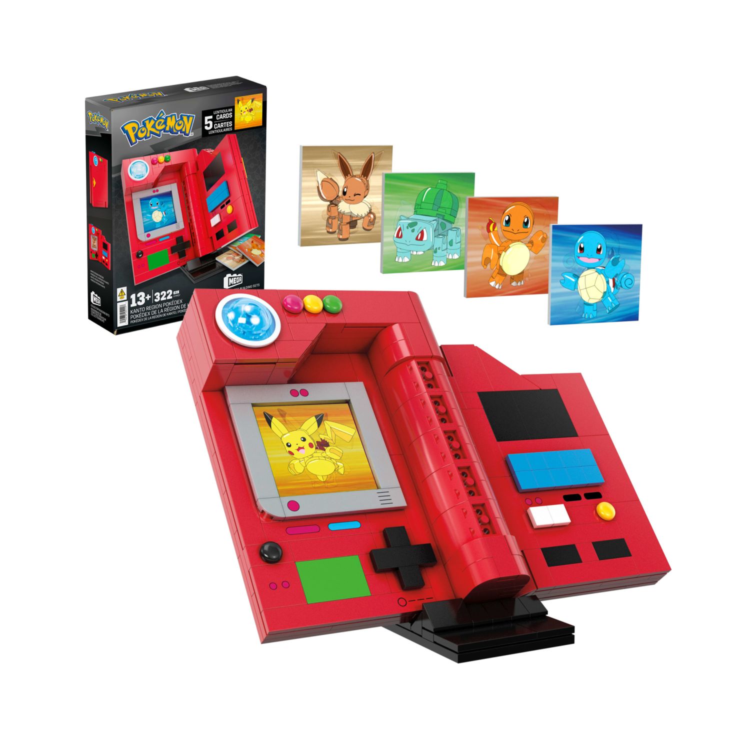 Mega pokémon - pokédex della regione di kanto, set da costruire con 322 pezzi, display, dettagli luminosi e 5 carte pokémon - MEGA BLOKS, POKEMON