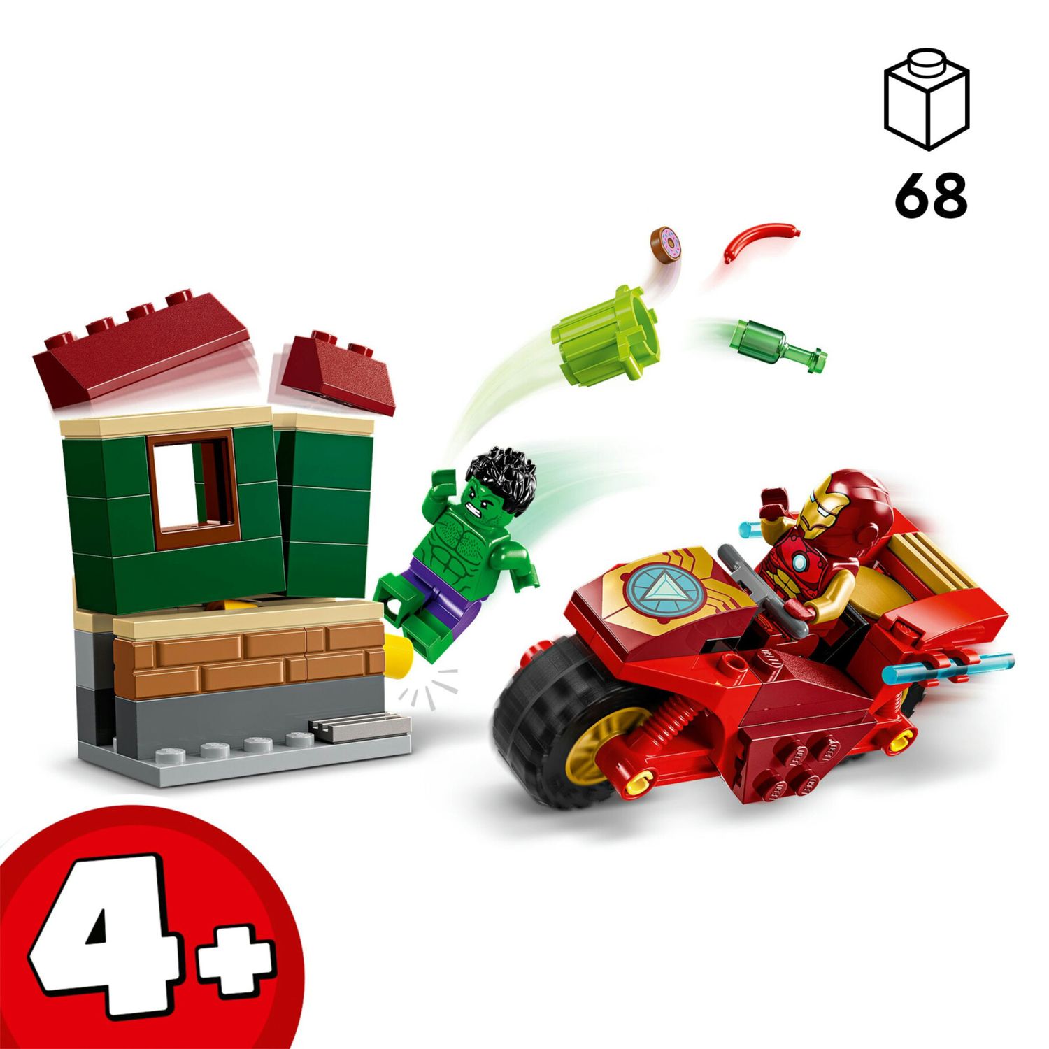 Lego marvel 76287 iron man con moto e the hulk, giocattolo con 2 minifigure di supereroi avengers, giochi per bambini 4+ - Lego, MARVEL