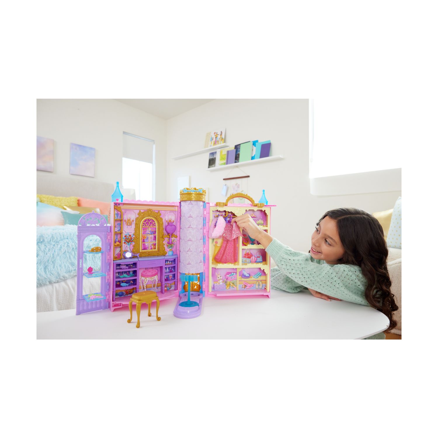 Disney princess - guardaroba da favola, playset armadio apribile fino a 60cm con 2 abiti e 25 accessori - DISNEY PRINCESS