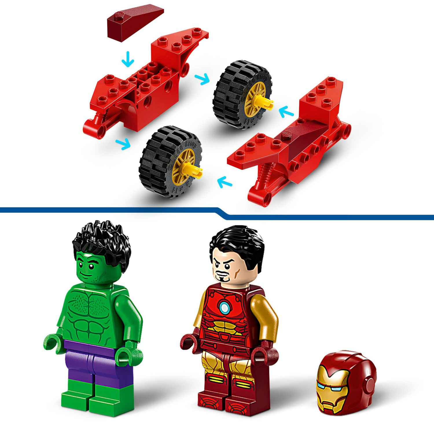Lego marvel 76287 iron man con moto e the hulk, giocattolo con 2 minifigure di supereroi avengers, giochi per bambini 4+ - Lego, MARVEL