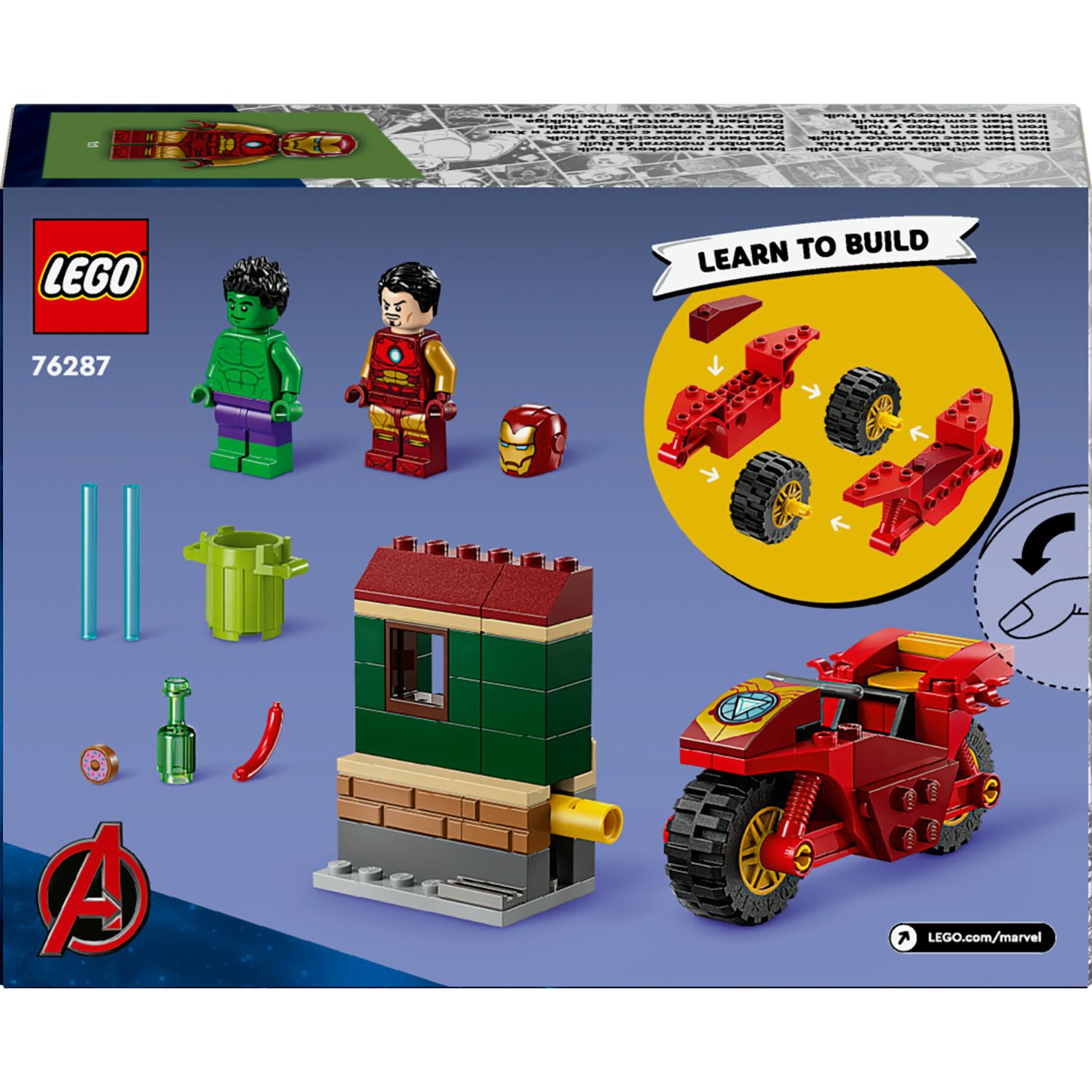 Lego marvel 76287 iron man con moto e the hulk, giocattolo con 2 minifigure di supereroi avengers, giochi per bambini 4+ - Lego, MARVEL